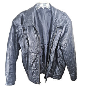 Biker Jacket Punk Rocker Snap Black Coat Size Large Snap & Zipper Pockets Lined